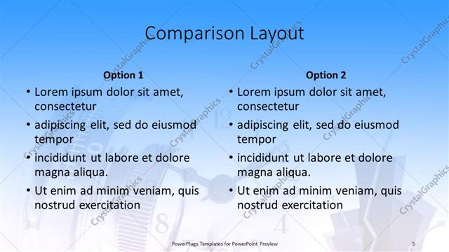 Comparison presentation slide layout