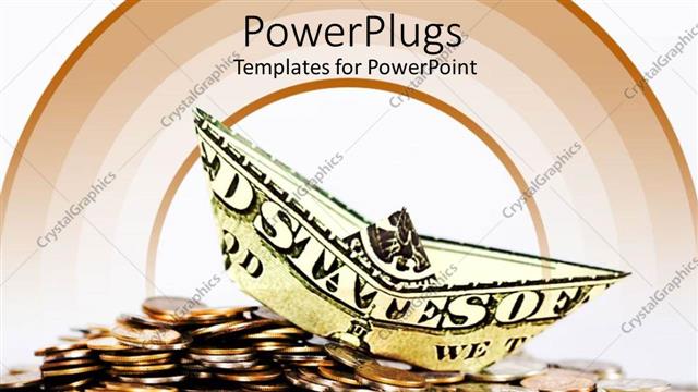  Presentation with ship - A number of coins along with a dollar note