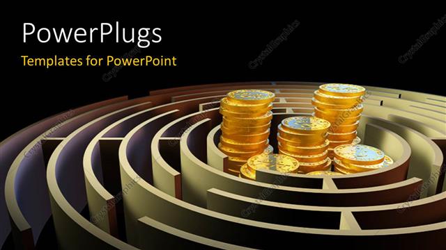  Presentation with maze - A number of coins inside a maze with blackish background