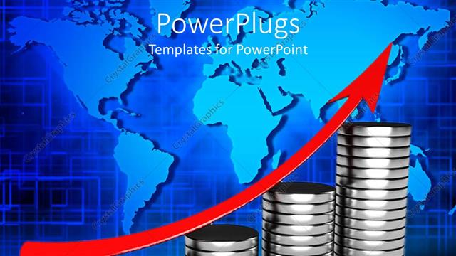  Presentation with growth - A number of coins making the growth table with map in the background