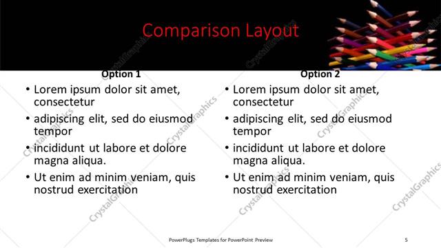 Comparison presentation slide layout