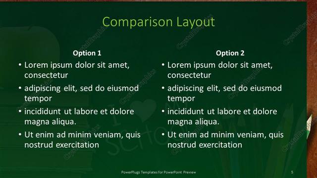 Comparison presentation slide layout