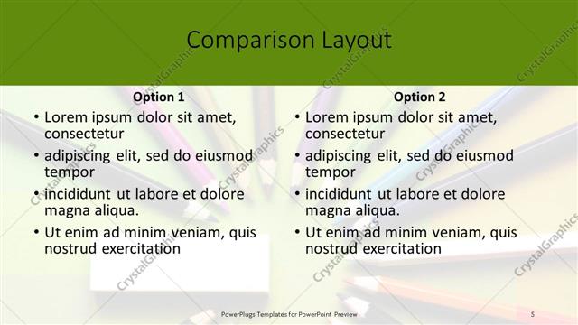 Comparison presentation slide layout