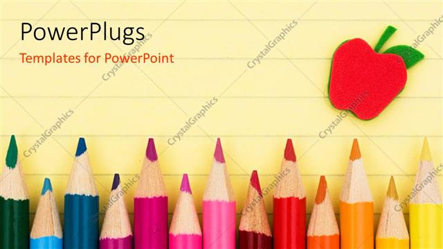  Presentation with pencils - A number of color pencils with the drawing of an apple