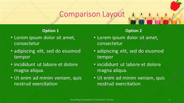 Comparison presentation slide layout