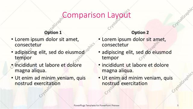 Comparison presentation slide layout