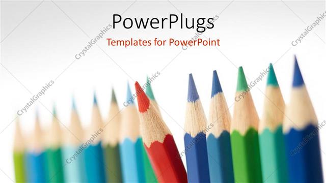  Presentation with rest - A number of color pencils in a line with grayish background