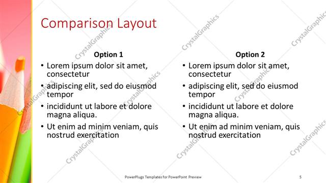 Comparison presentation slide layout
