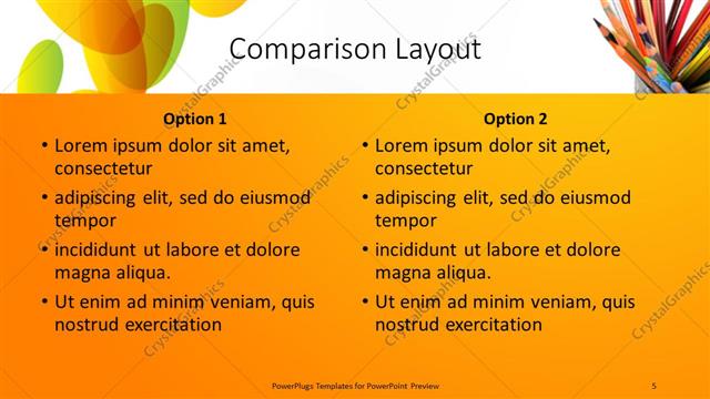 Comparison presentation slide layout