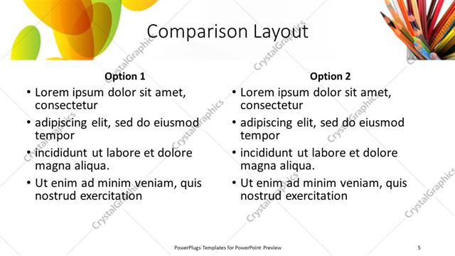 Comparison presentation slide layout