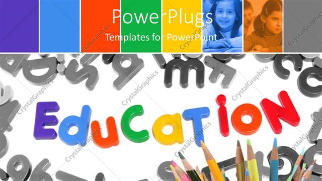  Presentation with color pencils - A number of color pencils with the word education in the background