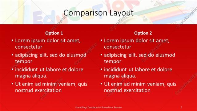 Comparison presentation slide layout