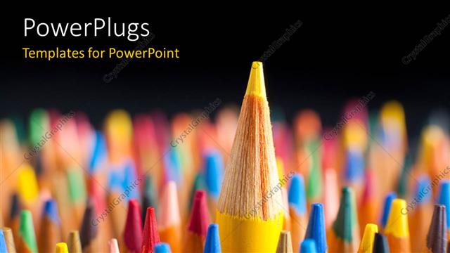  Presentation with yellow color - A number of color pencils with a yellow one on top and blackish background