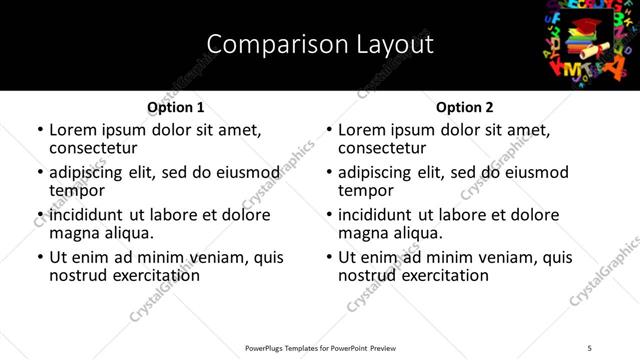Comparison presentation slide layout