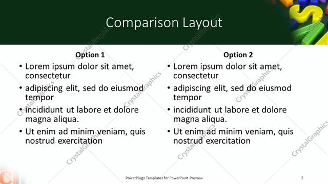 Comparison presentation slide layout