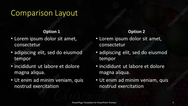 Comparison presentation slide layout