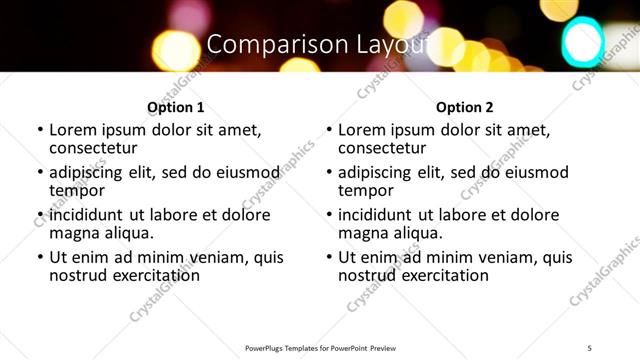 Comparison presentation slide layout