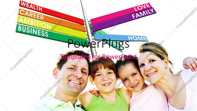  Presentation with lifestyle - A number of colorful signs with a family