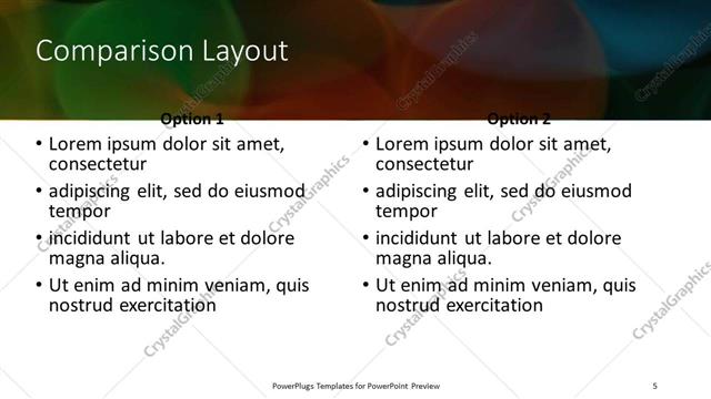 Comparison presentation slide layout