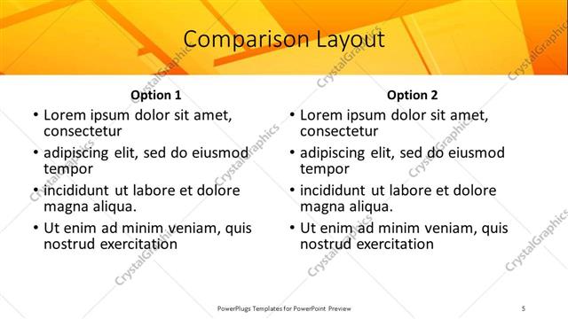 Comparison presentation slide layout