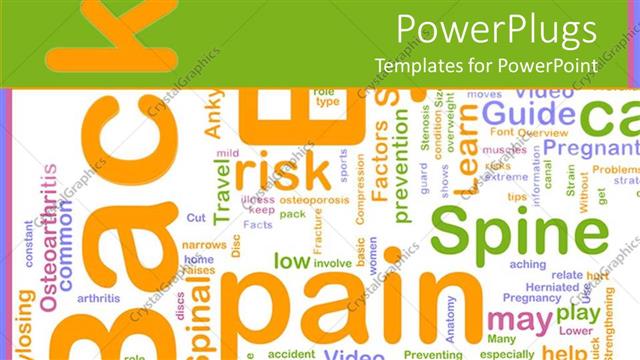  Presentation with back pain - A number of colorful words with greenish background