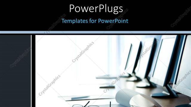  Presentation with conference - A number of computer screens with a pair of glasses