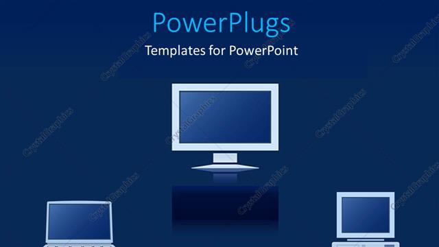  Presentation with computer - A number of computers and laptops with bluish background