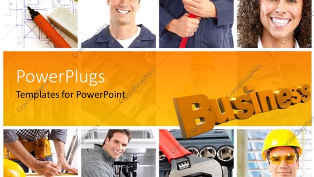  Presentation with construction - A number of construction workers with yellowish background