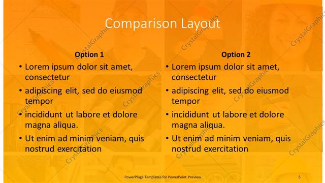 Comparison presentation slide layout