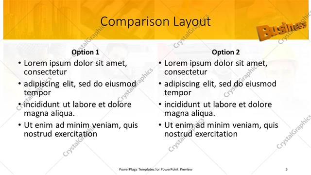 Comparison presentation slide layout