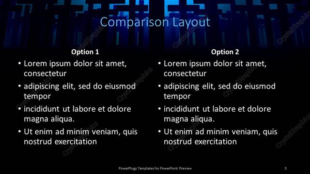 Comparison presentation slide layout