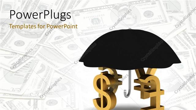  Presentation with dollar signs - A number of currency signs under an umbrella with dollar notes in the background