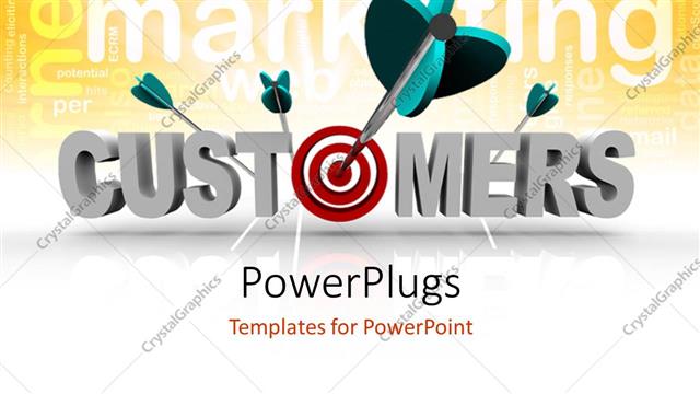  Presentation with target - A number of darts on the word customers