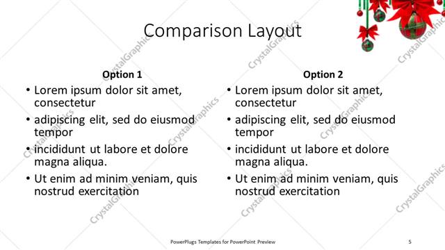 Comparison presentation slide layout