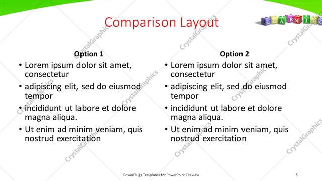 Comparison presentation slide layout