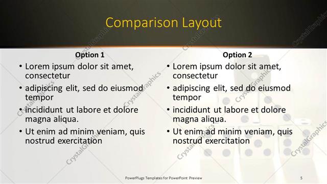 Comparison presentation slide layout
