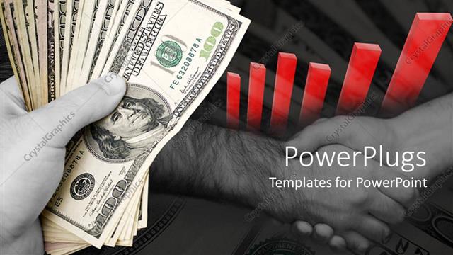  Presentation with shake hand - A number of dollar notes with a hand shake in the background