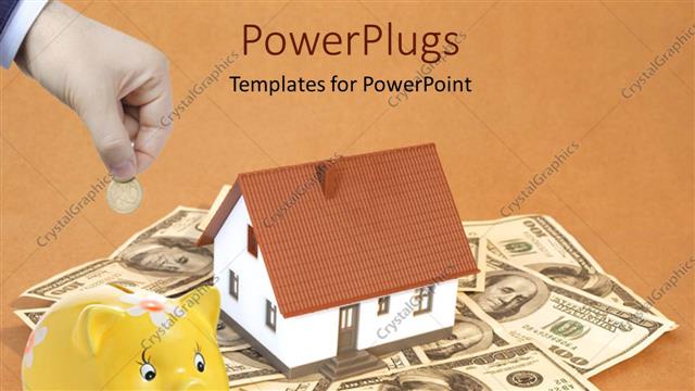  Presentation with investment - A number of dollar notes with a piggy bank