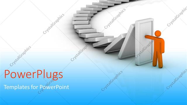  Presentation with end - A number of dominos with a person holding one at the end