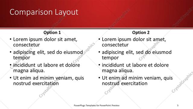 Comparison presentation slide layout