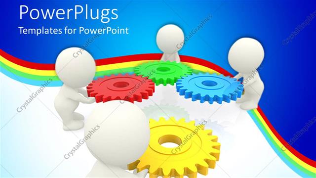  Presentation with gears - A number of figures and four colorful gears