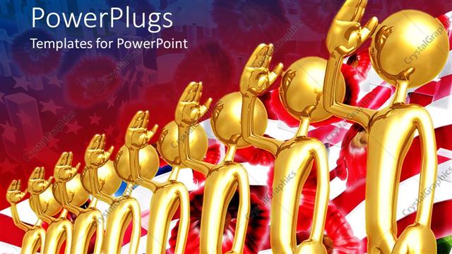  Presentation with memorial day - A number of figures saluting with a flag in the background