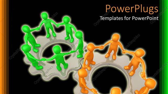  Presentation with teams - A number of figures standing on gears