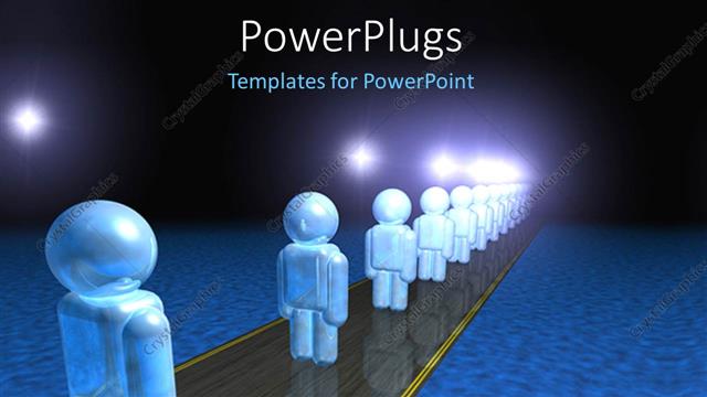  Presentation with end - A number of figures standing in a line with lights at one end
