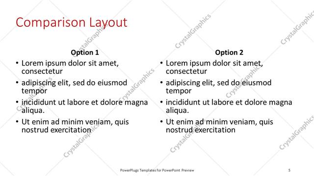 Comparison presentation slide layout