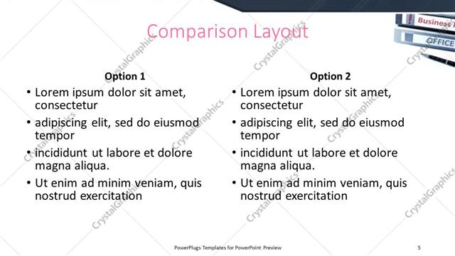 Comparison presentation slide layout