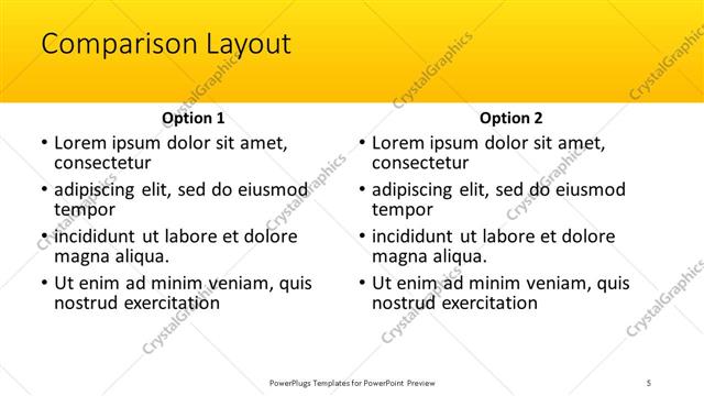 Comparison presentation slide layout
