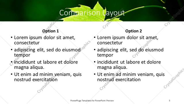 Comparison presentation slide layout