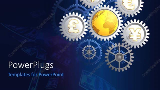  Presentation with gears - A number of gears with currency signs and bluish background