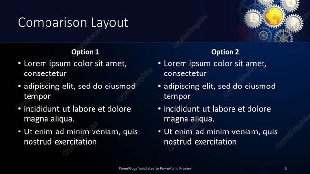 Comparison presentation slide layout
